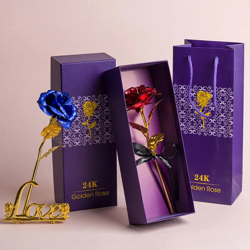 Kunstmatige 24k Vergulde Roos met Love Holder Doos - Cadeau voor Moederdag Valentijnsdag Verjaardag Jubileum