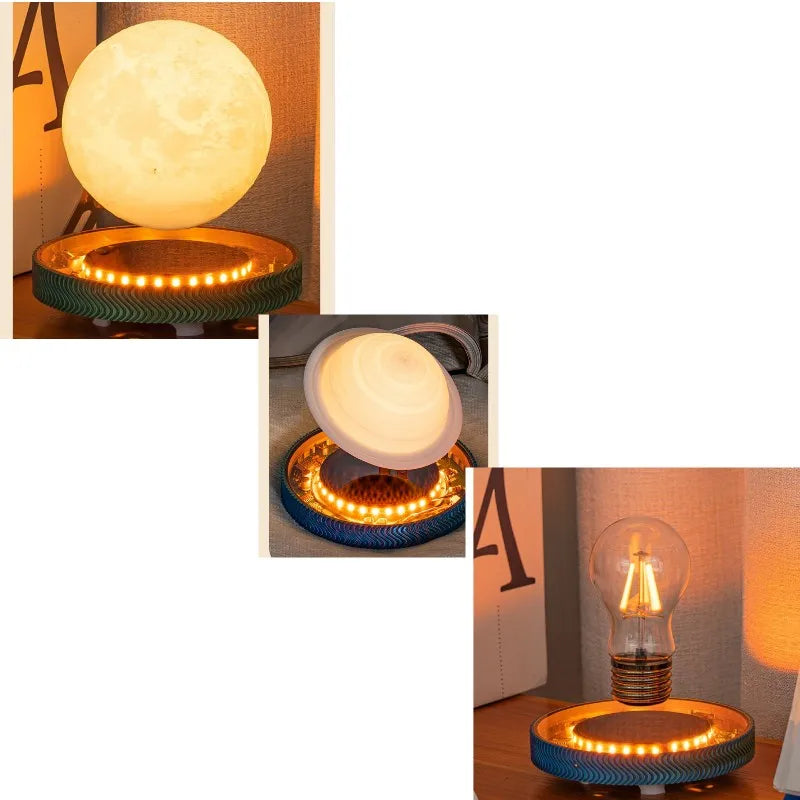 Magnetic Levitating Bulb Saturn Moon Lamp Levitating Rotating Table Lamp Creative Office Home Decoration Unique Christmas Gifts