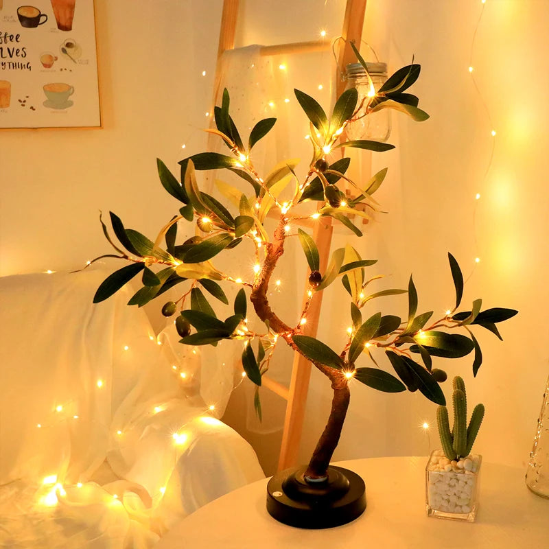 LED Tree Lights, Green Atmosphere Light, Battery Table lamps, for Indoor Living Room Bedroom Camping Summer Home Decor