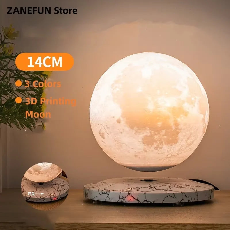 3D Painting Magnetic Levitating 14CM Moon Lamp Levit Floating Moon Light LED Smart Desk Lamp Office Home Decor Creative Gift