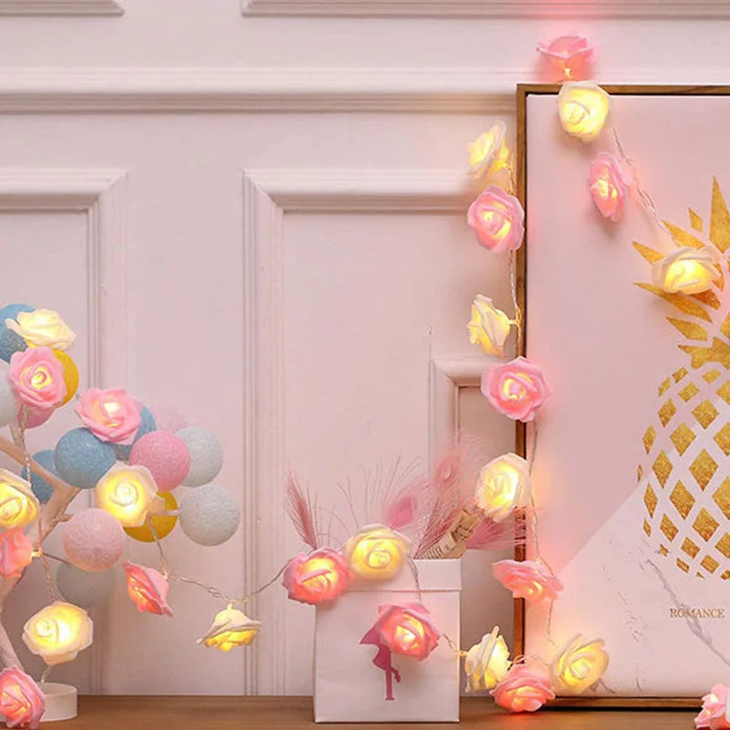 3M 20LEDs Artificial Rose Flower String Light Battery Powered Wedding Fairy Garland Room Decoration Ramadan 2026 Valentine's Day