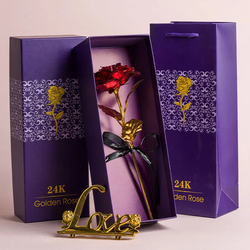 Kunstmatige 24k Vergulde Roos met Love Holder Doos - Cadeau voor Moederdag Valentijnsdag Verjaardag Jubileum