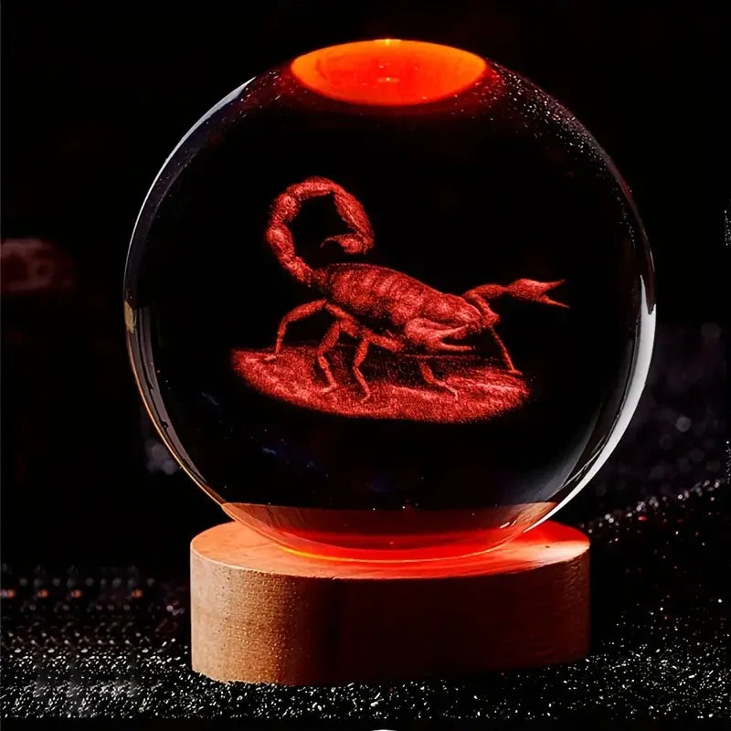 3D Schorpioen Kristallen Bol - Laser Gegraveerd Nachtlampje Kerst Halloween Decoratie