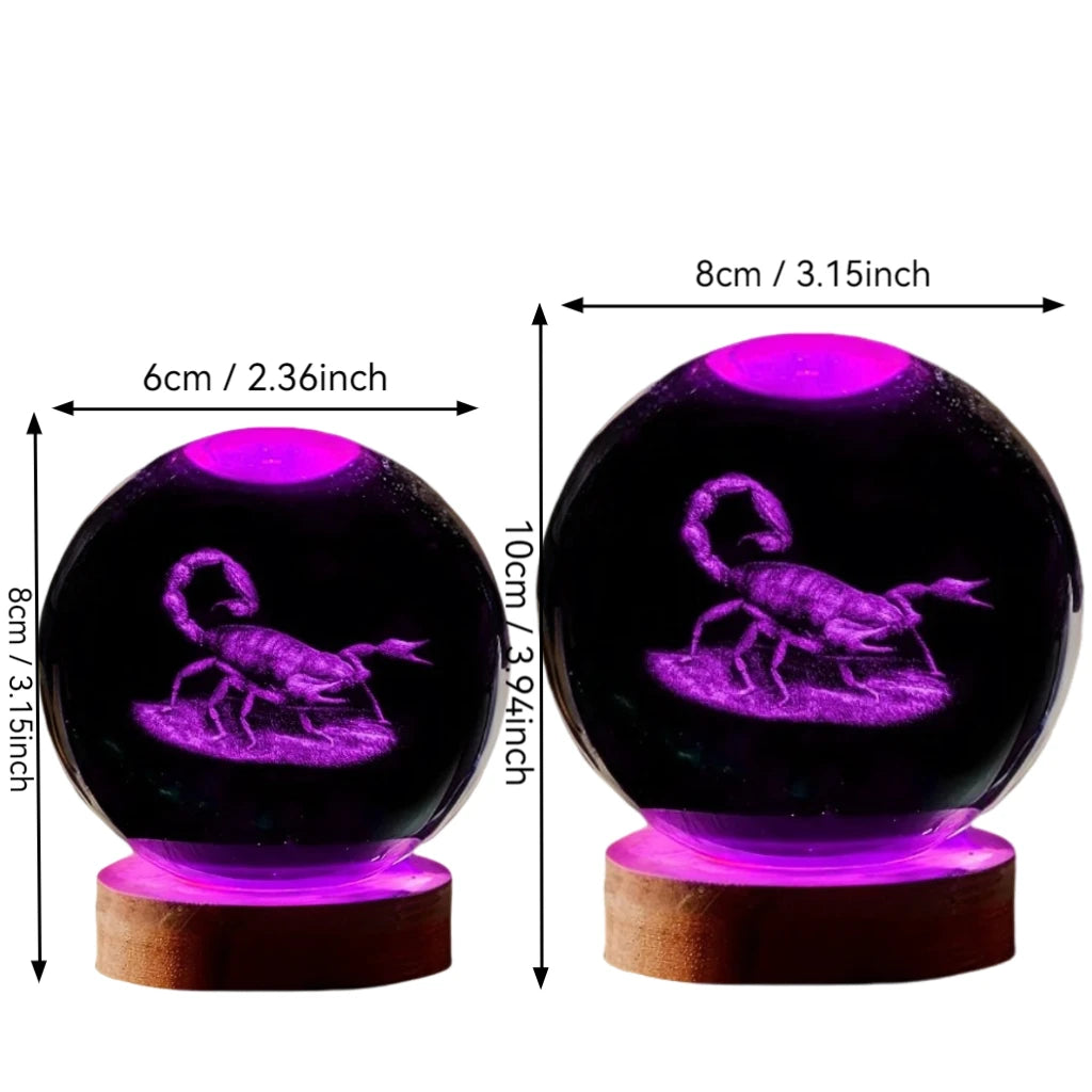 3D Schorpioen Kristallen Bol - Laser Gegraveerd Nachtlampje Kerst Halloween Decoratie