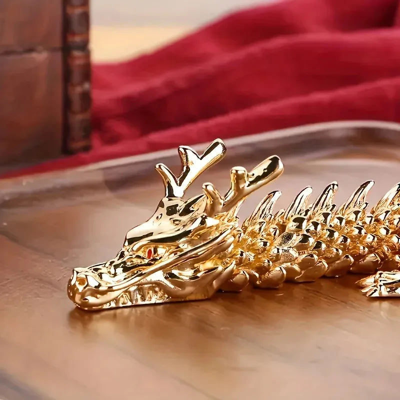 3D Gouden Draak Beeldje - Majestueus Metalen Legering Beeld met Beweegbare Ledematen voor Bureau Decoratie