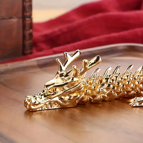 3D Gouden Draak Beeldje - Majestueus Metalen Legering Beeld met Beweegbare Ledematen voor Bureau Decoratie