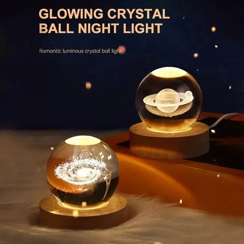 6cm Kristallen Bol Nachtlampje - Solar Cosmos Melkweg Maan RGB Bureau Decoratie