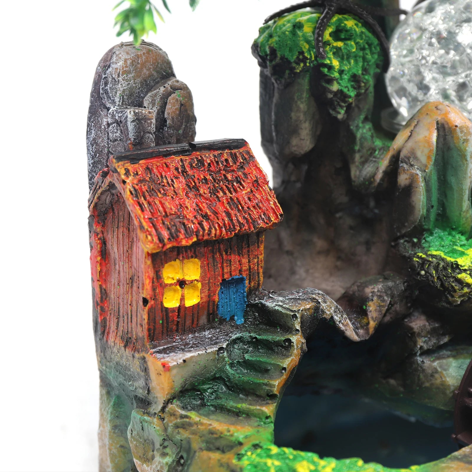 Tafel Waterval Rots Kamer - Met Atomizer & LED Bal Tuin Fontein RGB LED Verlichting Groene Plant