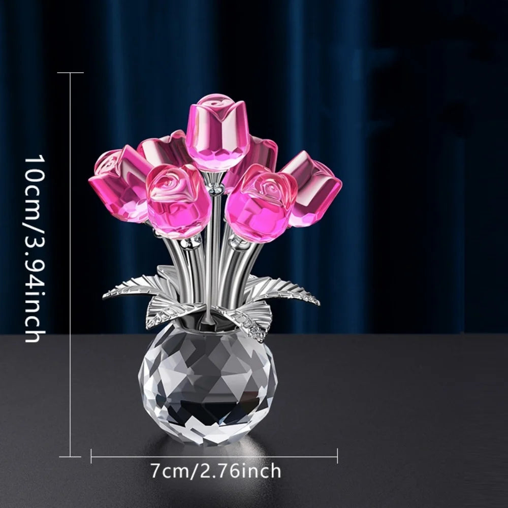 Kristallen Glazen Roos Romantisch - Gesimuleerde Bloemen Kunstmatige Bloem Boeket Handgemaakt Kristal Roos Kantoor Decoratie