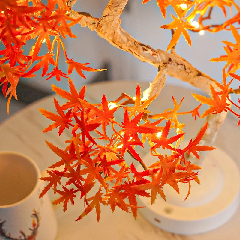Artificial Bonsai Tree Lights Table Decor Maple Leaves Tree Fairy Lamp, Battery/USB Operated LED Night Light, for Camping Decor