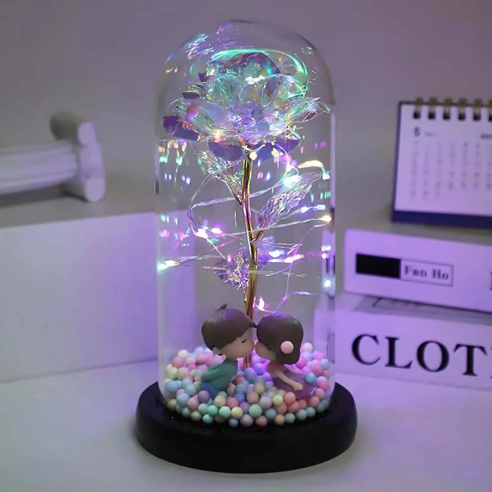 Moederdag Galaxy Glazen Roos - Eeuwige Kristallen Bloem Light Up Roos in Glazen Stolp met Vlinder