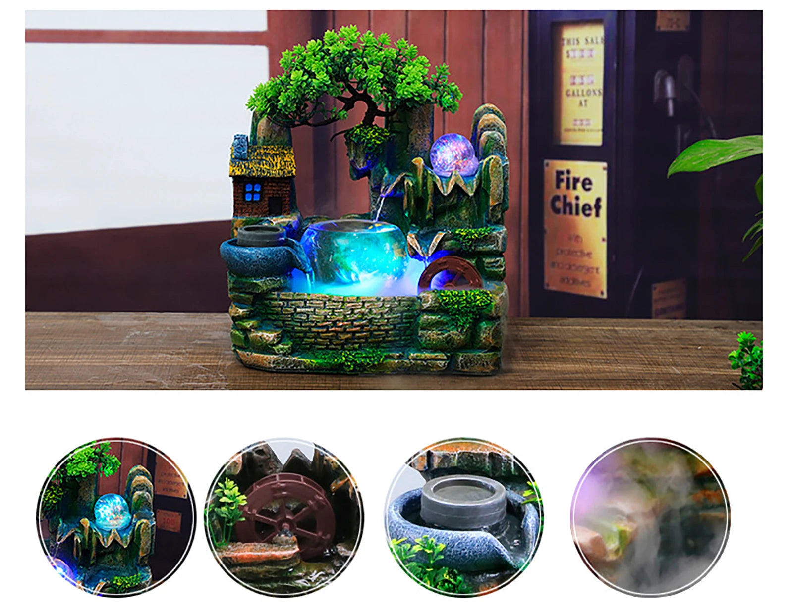 Waterval Fontein LED Tafel - Kamer Fontein Ornament met Verlichting Desktop Thuis Decoratie