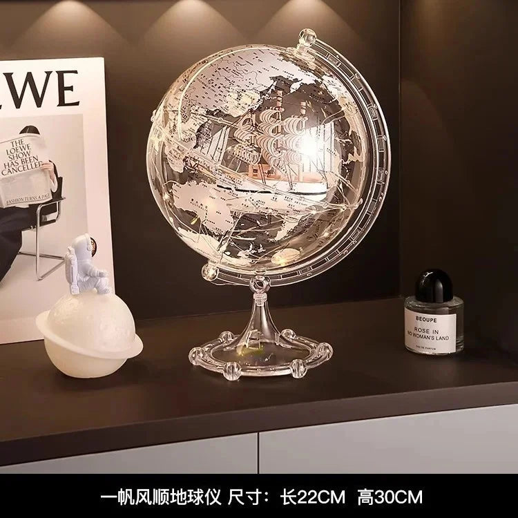 Luxury Modern Globe Ornament With Sailboat Accent, Elegant Metal Sculpture For Living Room TV Stand Wine Cabinet Office Desk
