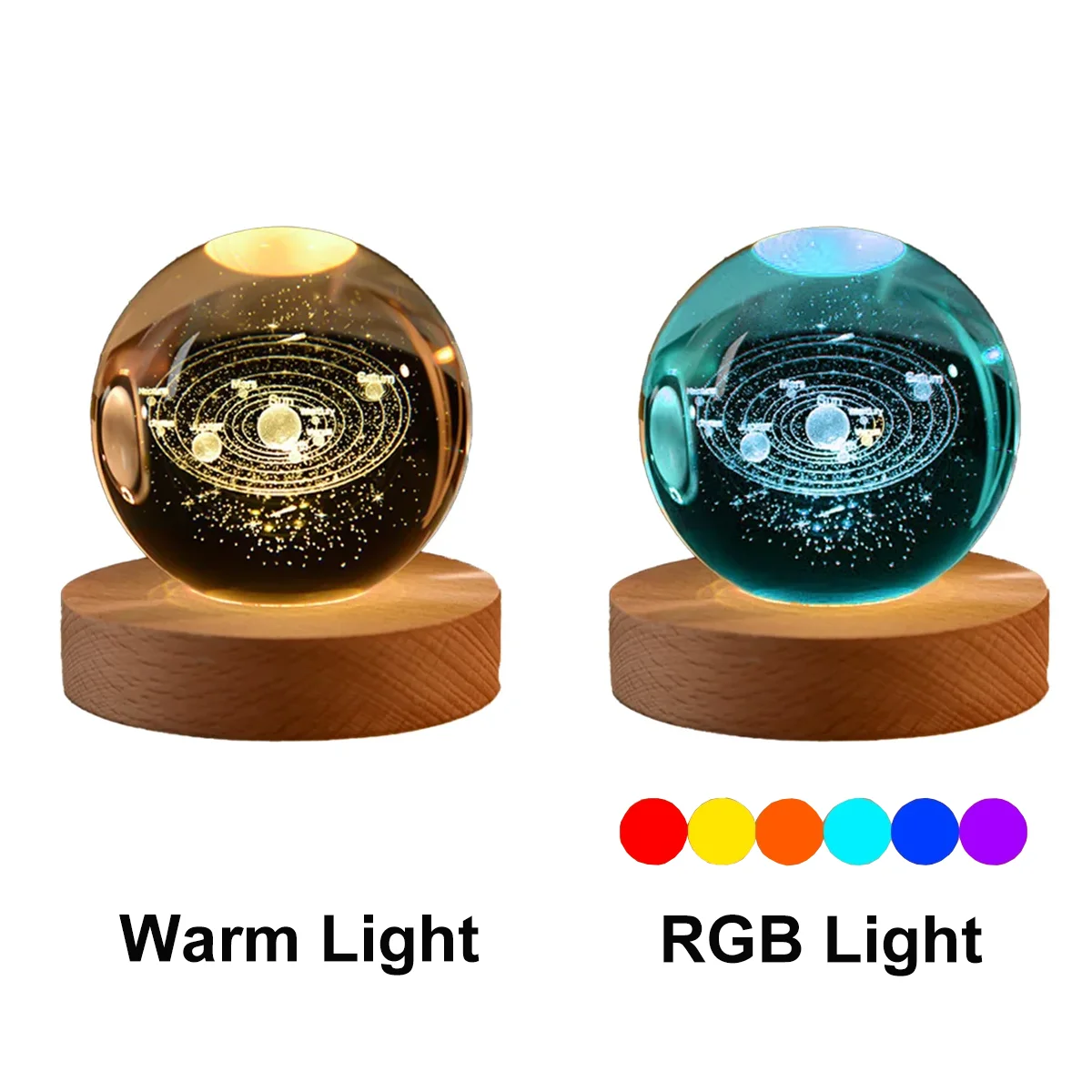 6cm Kristallen Bol Nachtlampje - Solar Cosmos Melkweg Maan RGB Bureau Decoratie
