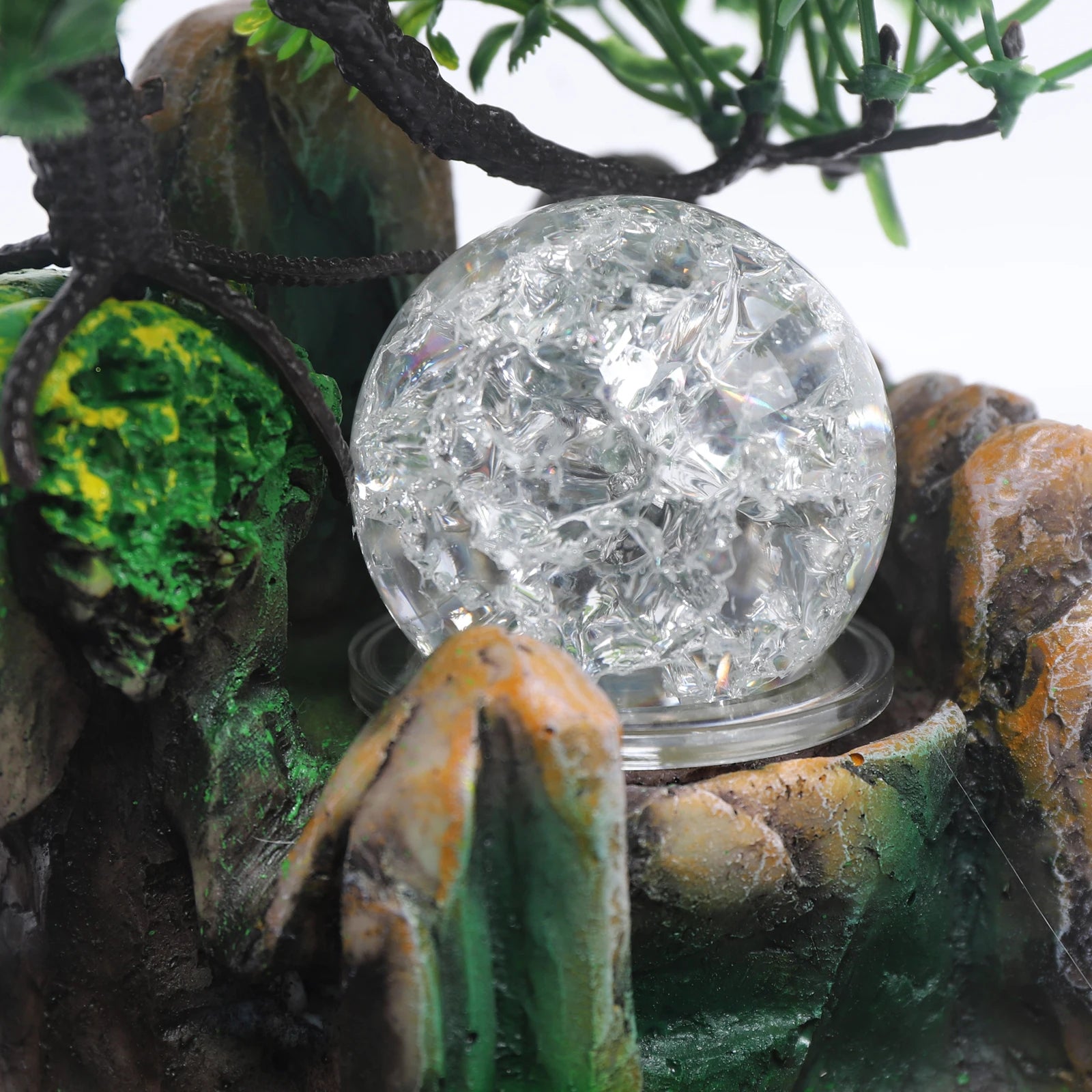 Tafel Waterval Rots Kamer - Met Atomizer & LED Bal Tuin Fontein RGB LED Verlichting Groene Plant