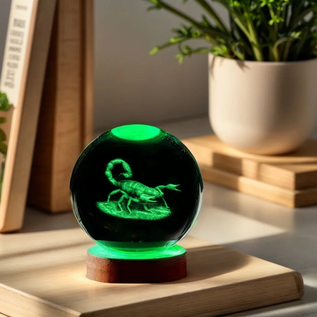 3D Schorpioen Kristallen Bol - Laser Gegraveerd Nachtlampje Kerst Halloween Decoratie