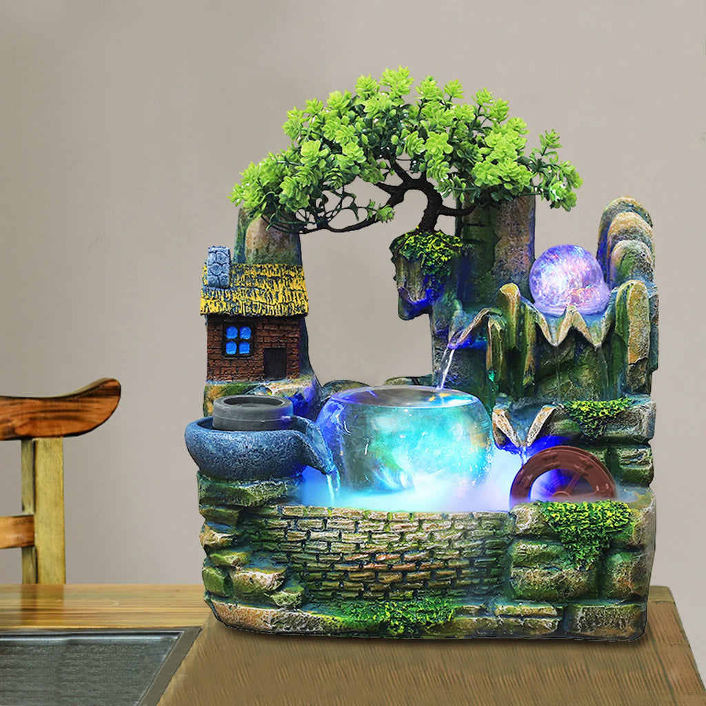 Waterval Fontein LED Tafel - Kamer Fontein Ornament met Verlichting Desktop Thuis Decoratie