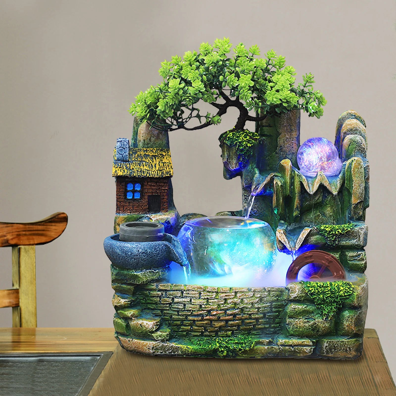 Waterval Fontein LED Tafel - Kamer Fontein Ornament met Verlichting Desktop Thuis Decoratie