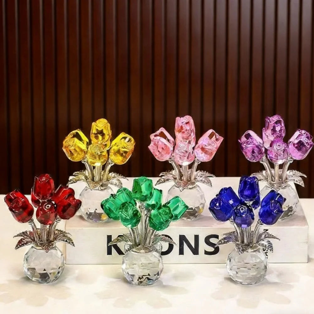 Kristallen Glazen Roos Romantisch - Gesimuleerde Bloemen Kunstmatige Bloem Boeket Handgemaakt Kristal Roos Kantoor Decoratie