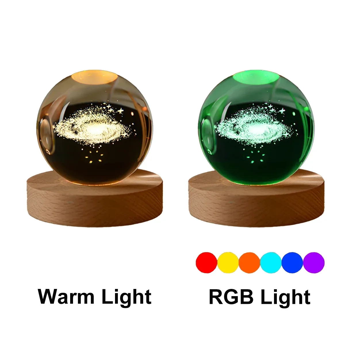 6cm Kristallen Bol Nachtlampje - Solar Cosmos Melkweg Maan RGB Bureau Decoratie