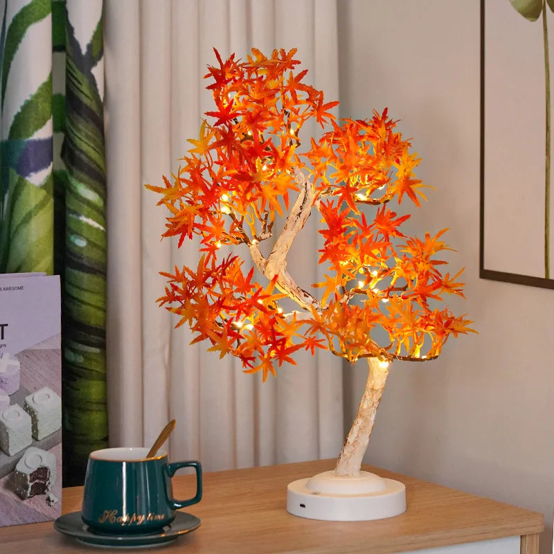 Artificial Bonsai Tree Lights Table Decor Maple Leaves Tree Fairy Lamp, Battery/USB Operated LED Night Light, for Camping Decor