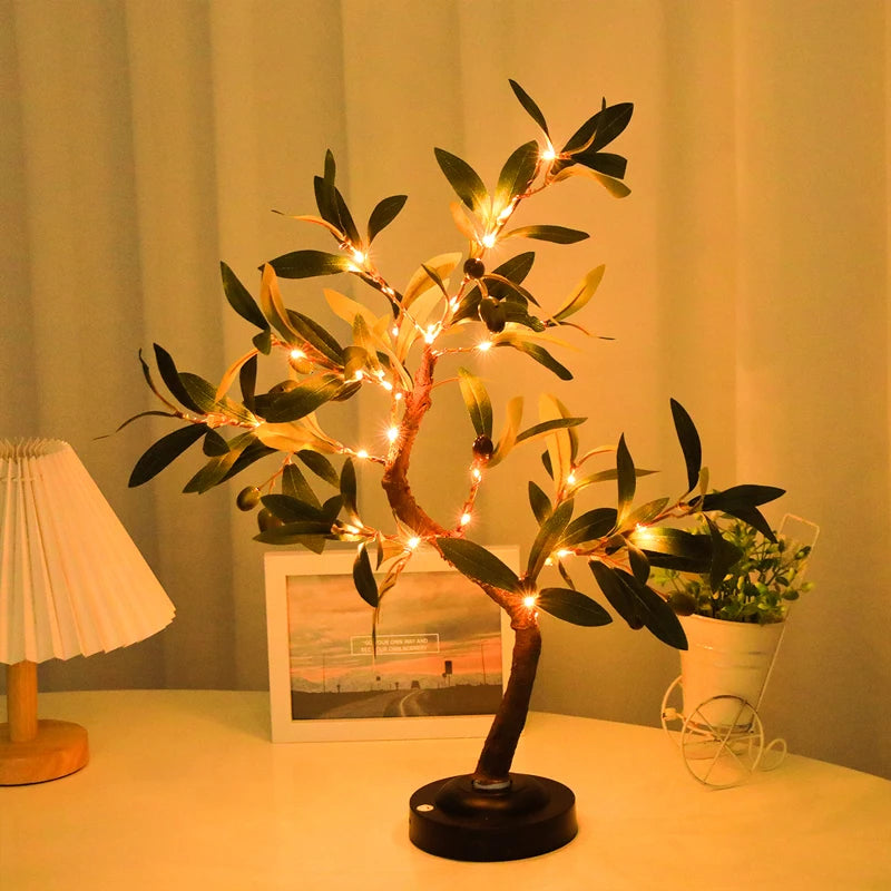 LED Tree Lights, Green Atmosphere Light, Battery Table lamps, for Indoor Living Room Bedroom Camping Summer Home Decor