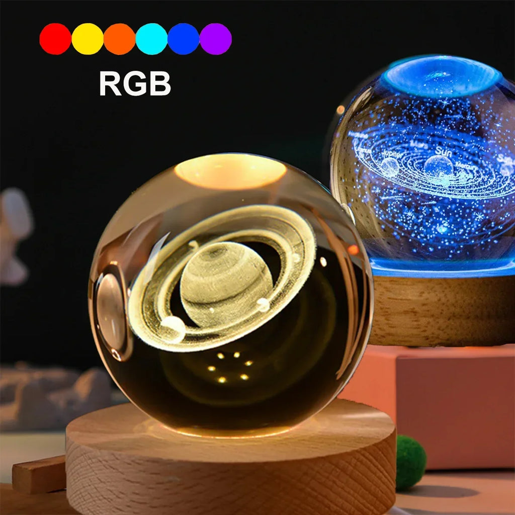 6cm Kristallen Bol Nachtlampje - Solar Cosmos Melkweg Maan RGB Bureau Decoratie