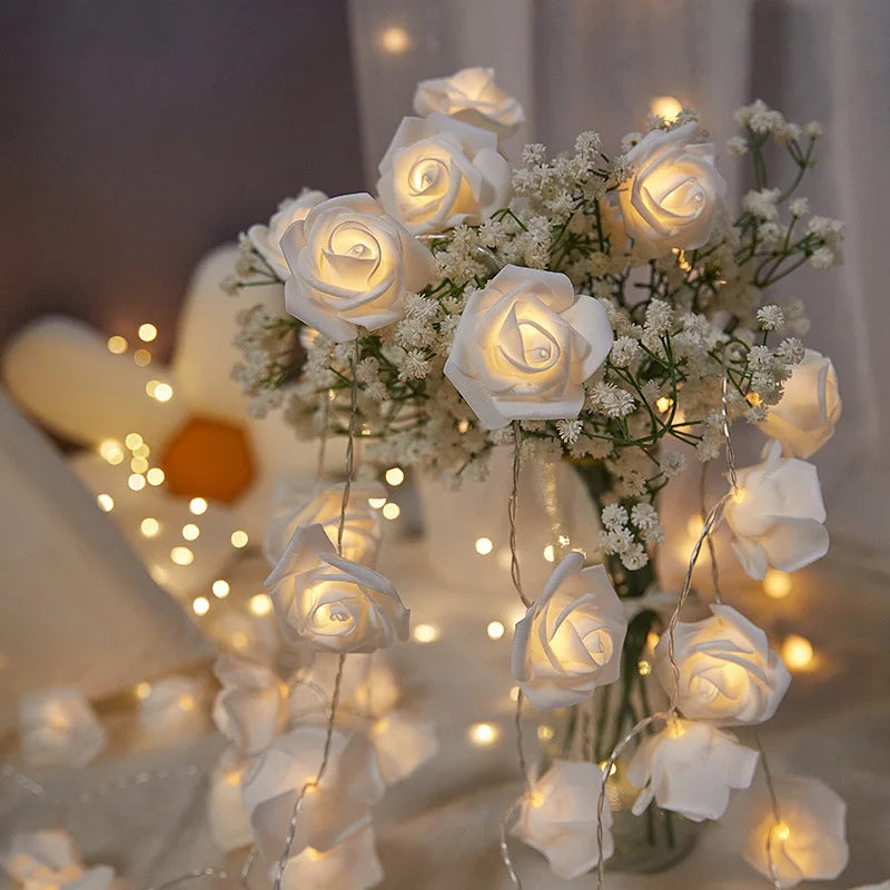 3M 20LEDs Artificial Rose Flower String Light Battery Powered Wedding Fairy Garland Room Decoration Ramadan 2026 Valentine's Day