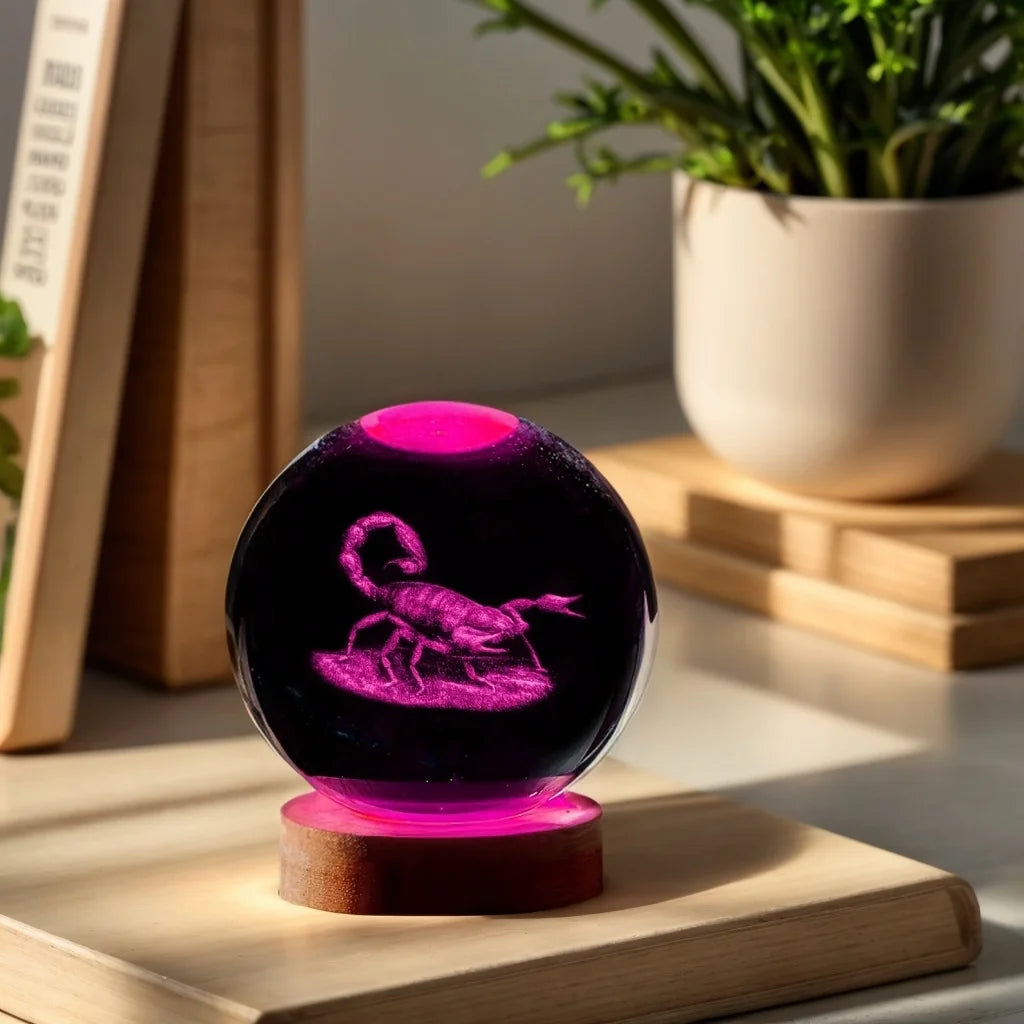 3D Schorpioen Kristallen Bol - Laser Gegraveerd Nachtlampje Kerst Halloween Decoratie