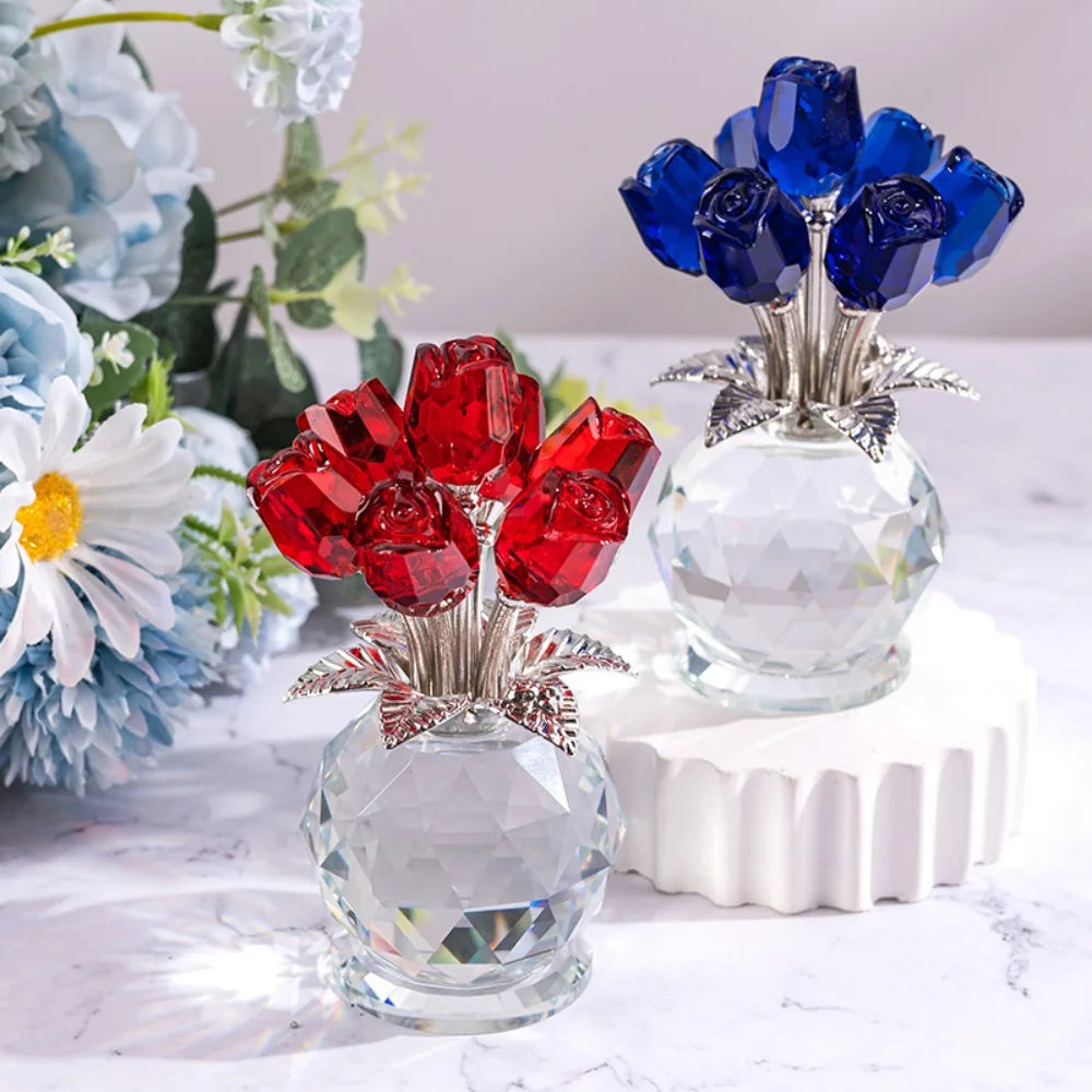 Kristallen Glazen Roos Romantisch - Gesimuleerde Bloemen Kunstmatige Bloem Boeket Handgemaakt Kristal Roos Kantoor Decoratie