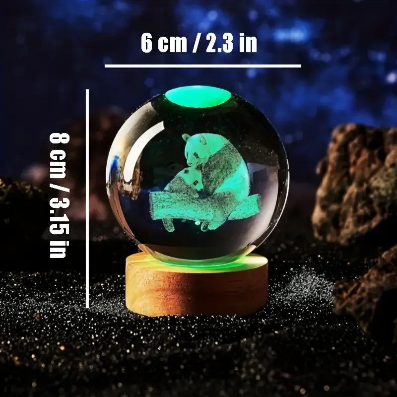 3D Panda Kristallen Bol - Laser Gegraveerd Nachtlampje Kerst Halloween Decoratie