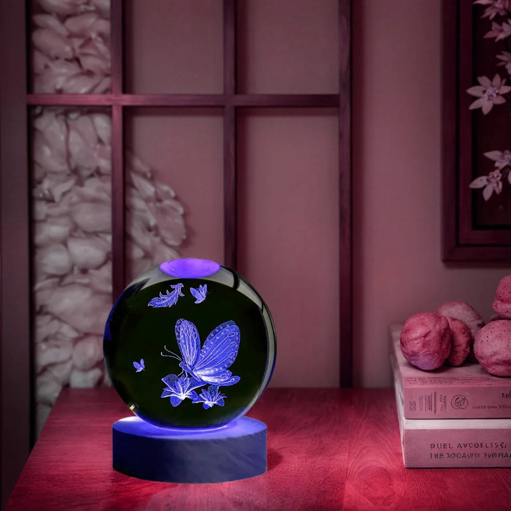 1pc 3D laser engraving ‌‌‌‌ honey butterfly love, crystal ball night light, modern polished glass decoration, Christmas, Hallowe