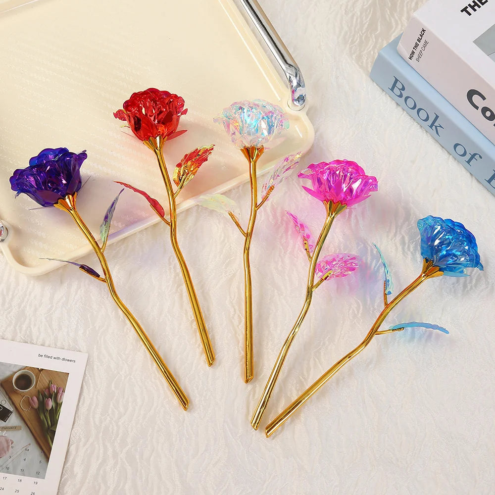 Kunstbloemen, 24 stuks, glinsterende rozen met cadeaupapier en kroon Kunstbloemen, 24 stuks, glinsterende rozen met cadeaupapier en kroon