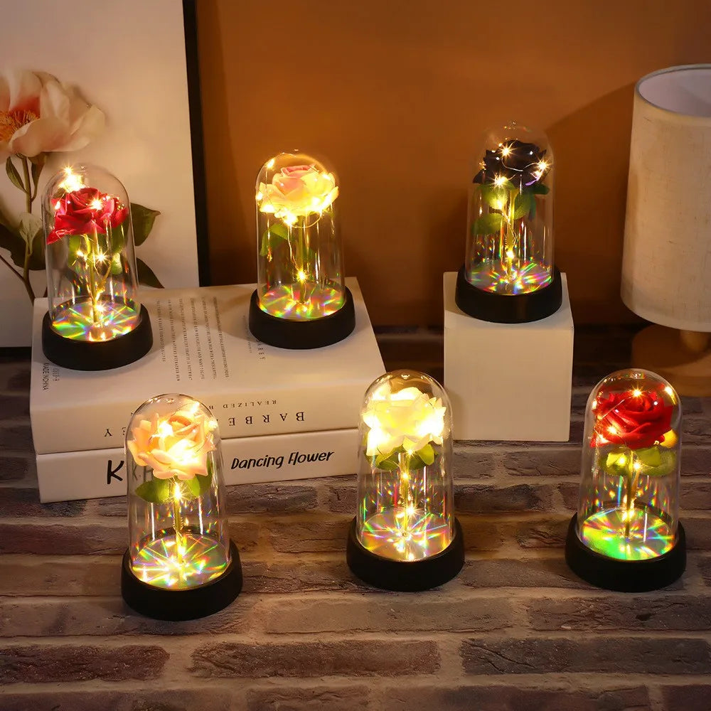 Eeuwige Roos Bloem Kleurrijk Lichtgevend Ornament - Cadeau voor Vrouwen Moeder Vriendin Vrouw Thuis Decoratie