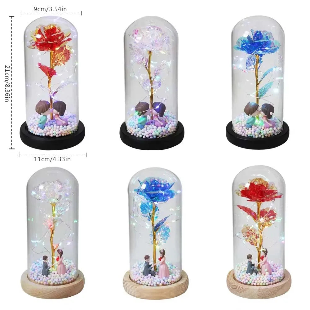 Moederdag Galaxy Glazen Roos - Eeuwige Kristallen Bloem Light Up Roos in Glazen Stolp met Vlinder