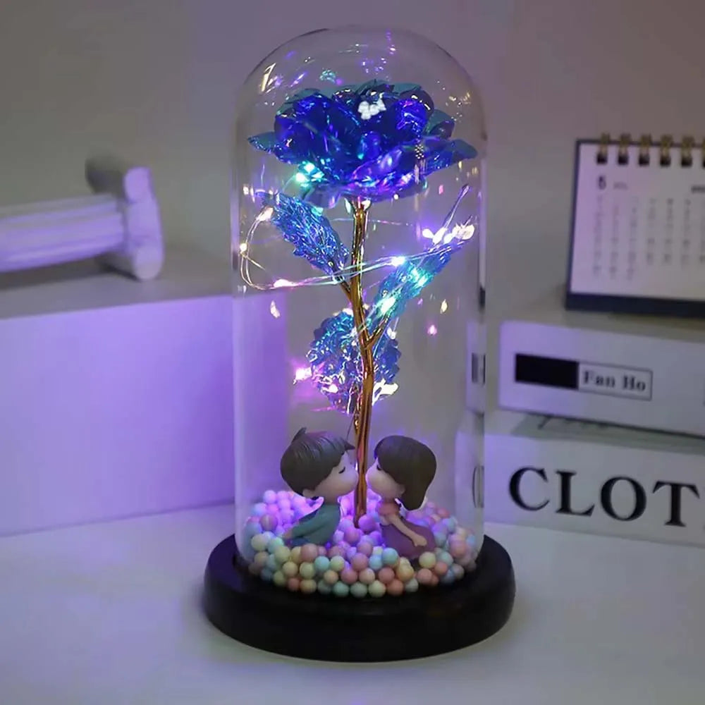 Moederdag Galaxy Glazen Roos - Eeuwige Kristallen Bloem Light Up Roos in Glazen Stolp met Vlinder