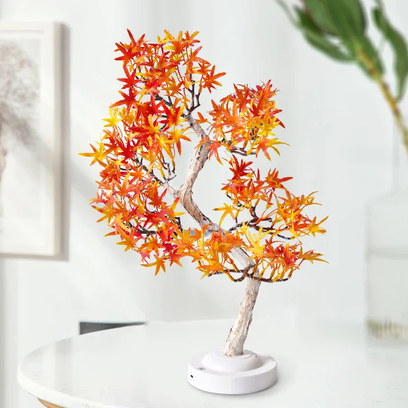 Artificial Bonsai Tree Lights Table Decor Maple Leaves Tree Fairy Lamp, Battery/USB Operated LED Night Light, for Camping Decor