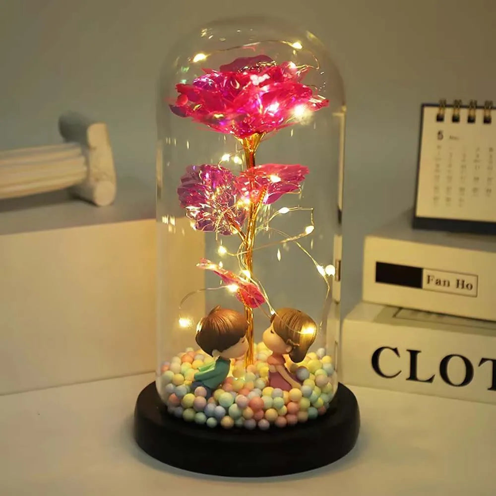 Moederdag Galaxy Glazen Roos - Eeuwige Kristallen Bloem Light Up Roos in Glazen Stolp met Vlinder