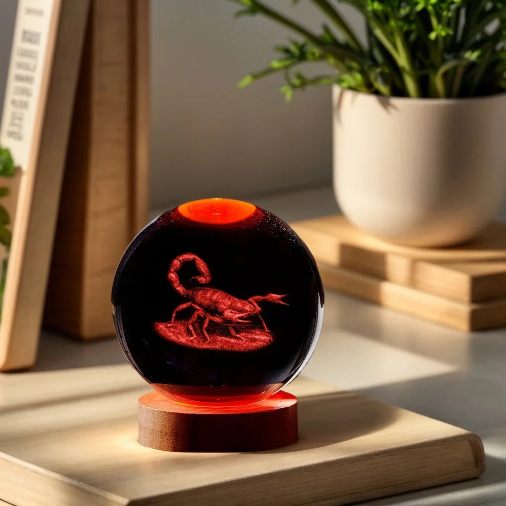 3D Schorpioen Kristallen Bol - Laser Gegraveerd Nachtlampje Kerst Halloween Decoratie
