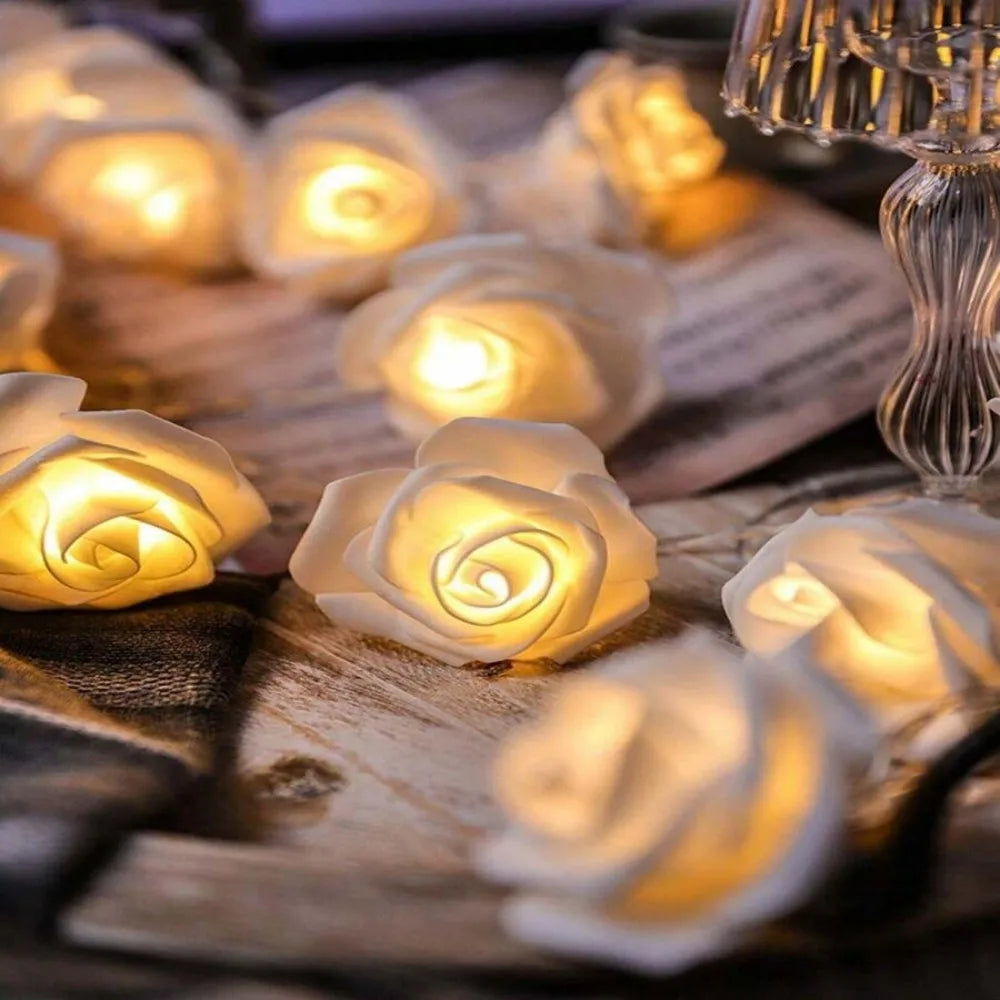 1PC Artificial White Rose  Fairy String Lights, Battery Powered（excl）, Decor for Bedroom Wedding Proposal, Valentine's  Day Gift