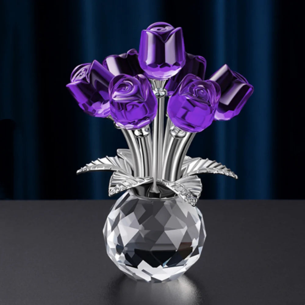 Kristallen Glazen Roos Romantisch - Gesimuleerde Bloemen Kunstmatige Bloem Boeket Handgemaakt Kristal Roos Kantoor Decoratie