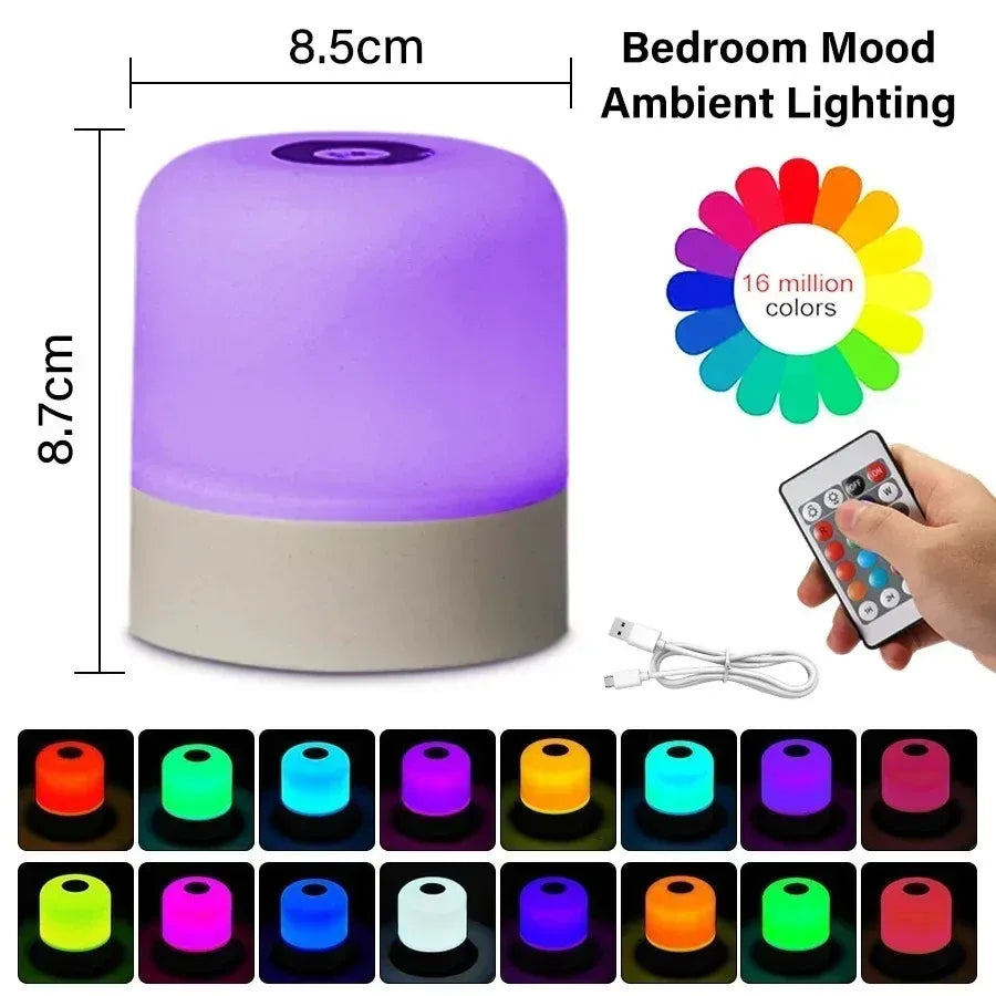 Touch Nachtlampje Oplaadbaar RGB - Dimbare Tafellamp met Afstandsbediening