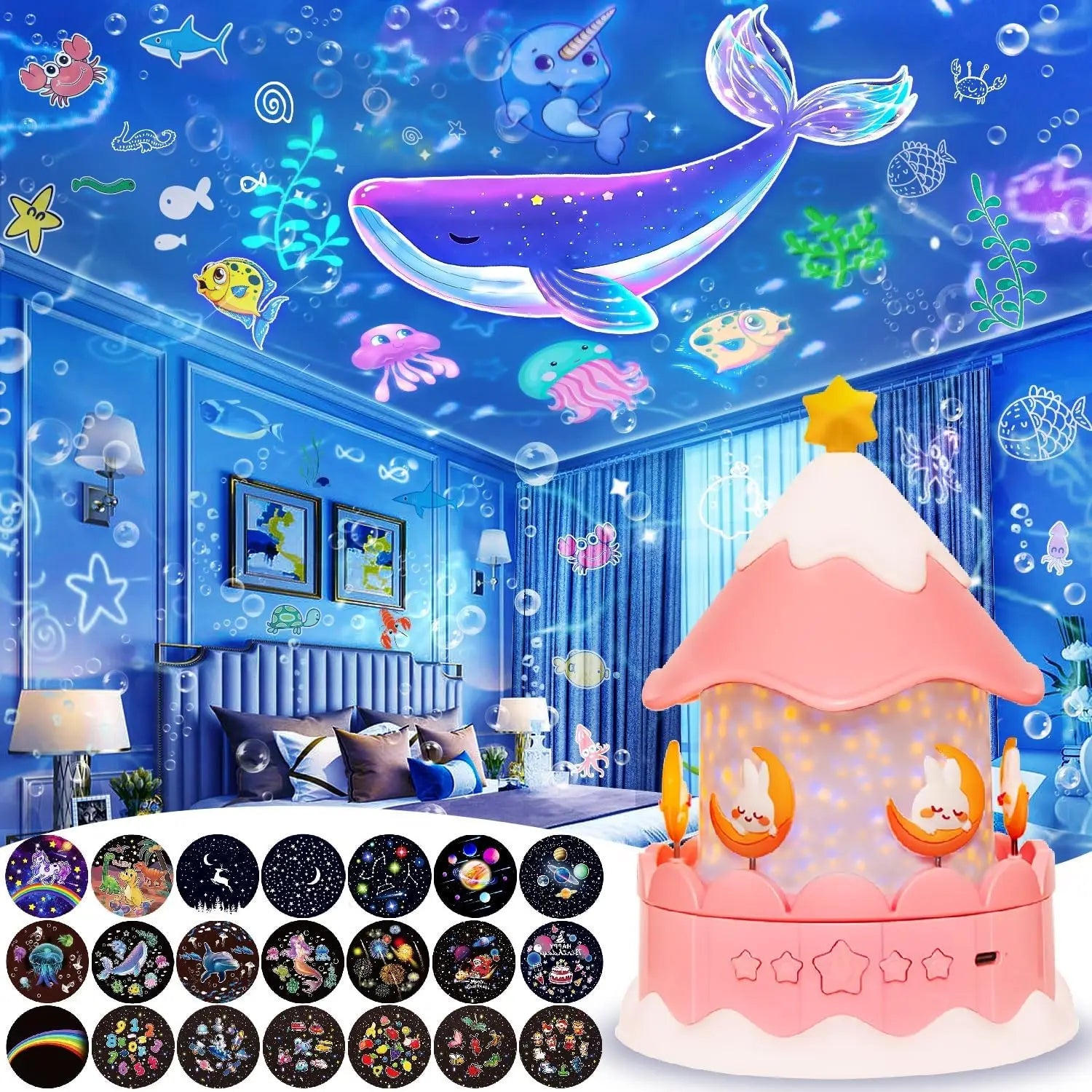 Galaxy Solar System Projector - 360° Roterende Planetarium met 21 Films voor Kinderkamer