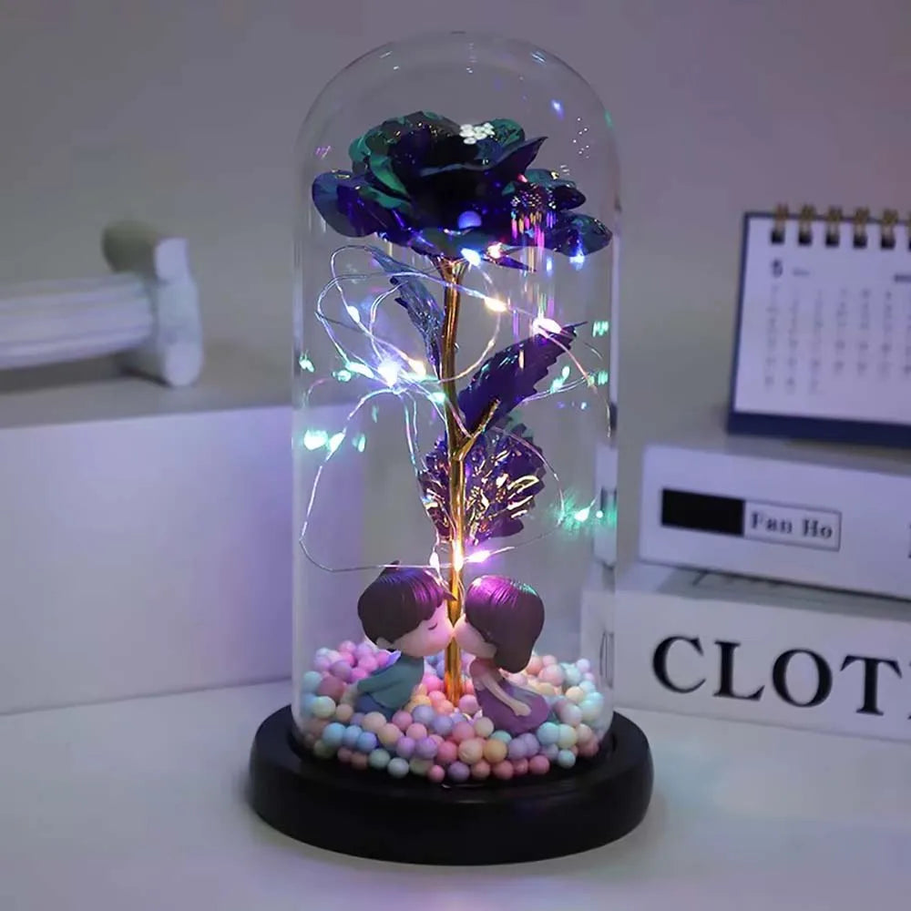 Moederdag Galaxy Glazen Roos - Eeuwige Kristallen Bloem Light Up Roos in Glazen Stolp met Vlinder