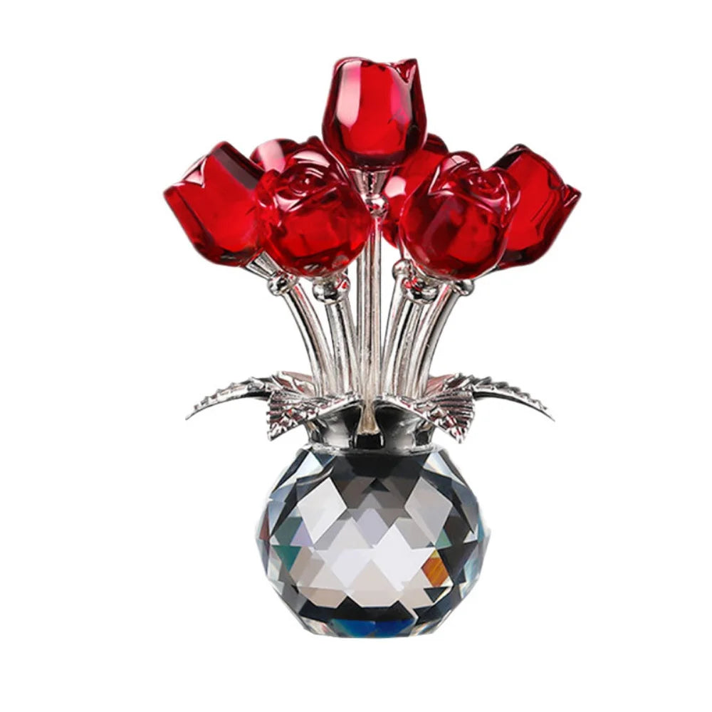 Kristallen Glazen Roos Romantisch - Gesimuleerde Bloemen Kunstmatige Bloem Boeket Handgemaakt Kristal Roos Kantoor Decoratie