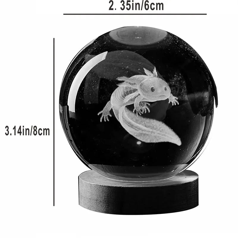 3D Axolotl Kristallen Bol - Laser Gegraveerd Nachtlampje Verjaardagscadeau