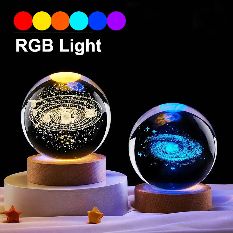 6cm Kristallen Bol Nachtlampje - Solar Cosmos Melkweg Maan RGB Bureau Decoratie