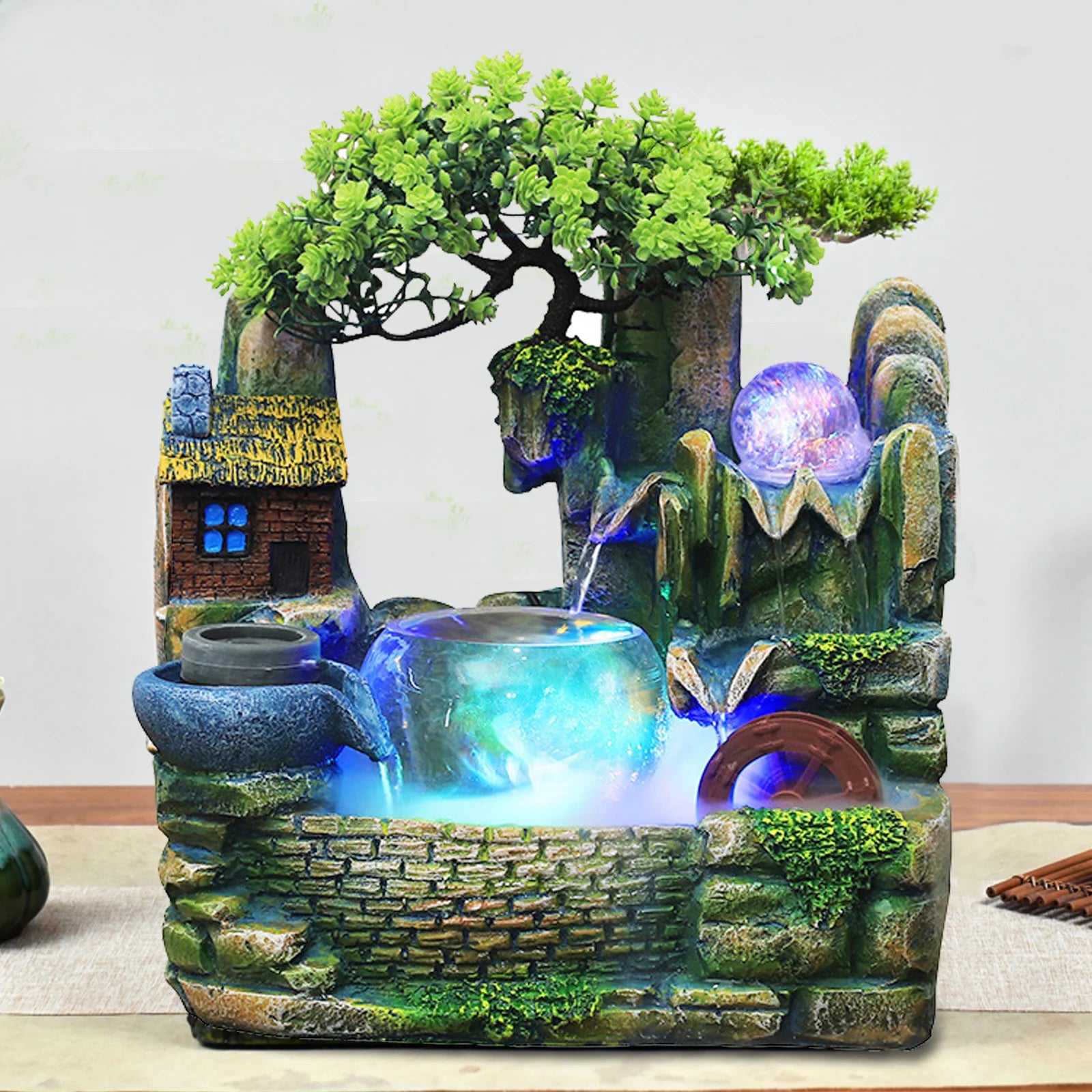 Waterval Fontein LED Tafel - Kamer Fontein Ornament met Verlichting Desktop Thuis Decoratie