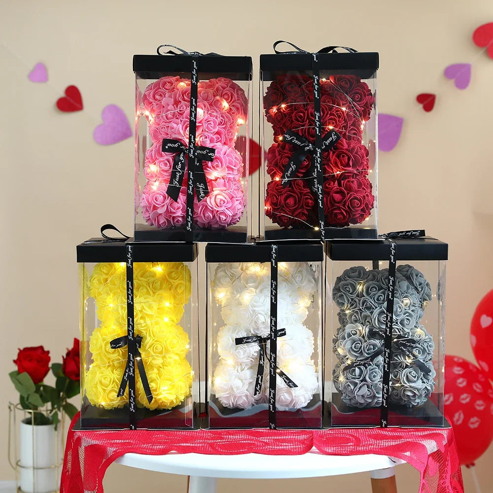 25cm Teddy Rozenbeer met Doos - Romantisch Valentijnsdag Cadeau voor Vriendin