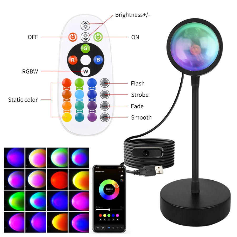 Smart Sunset Lamp Tuya LED - USB RGB met App Bediening voor Fotografie en Decoratie